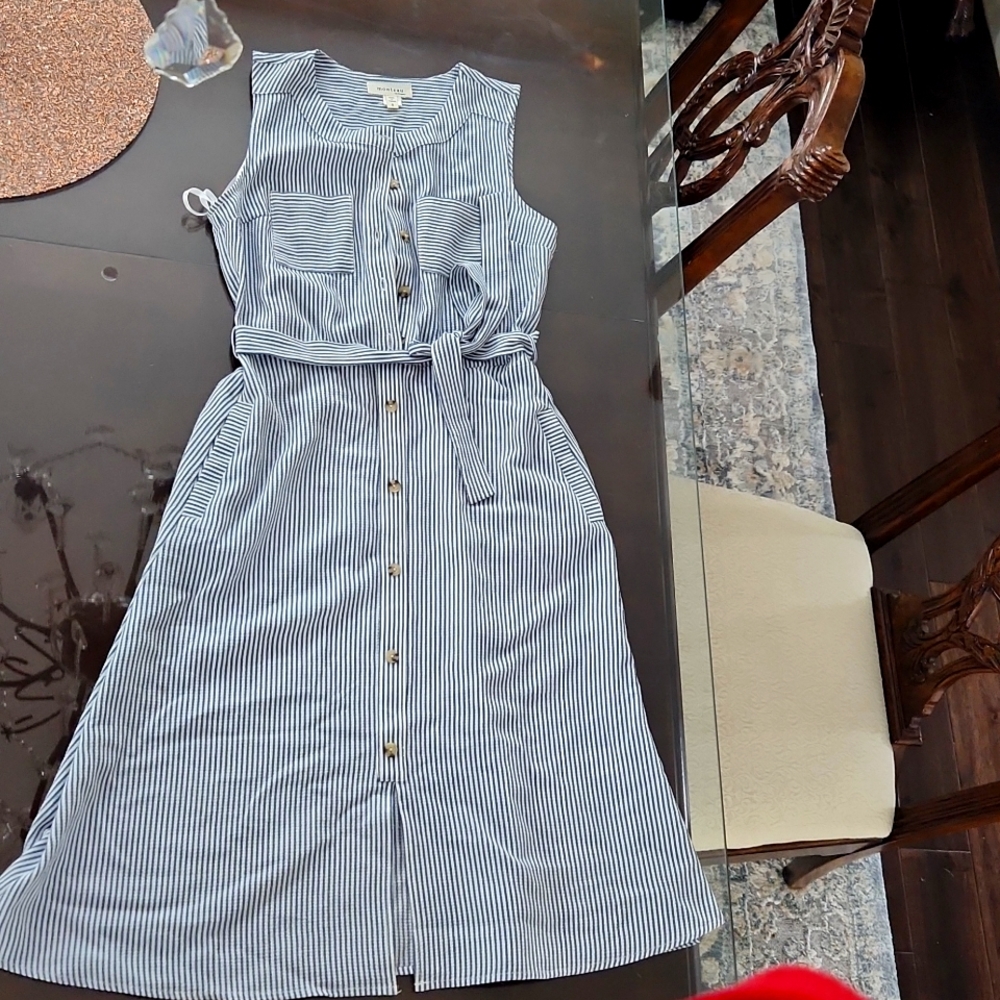 Monteau stripped dress white and blue